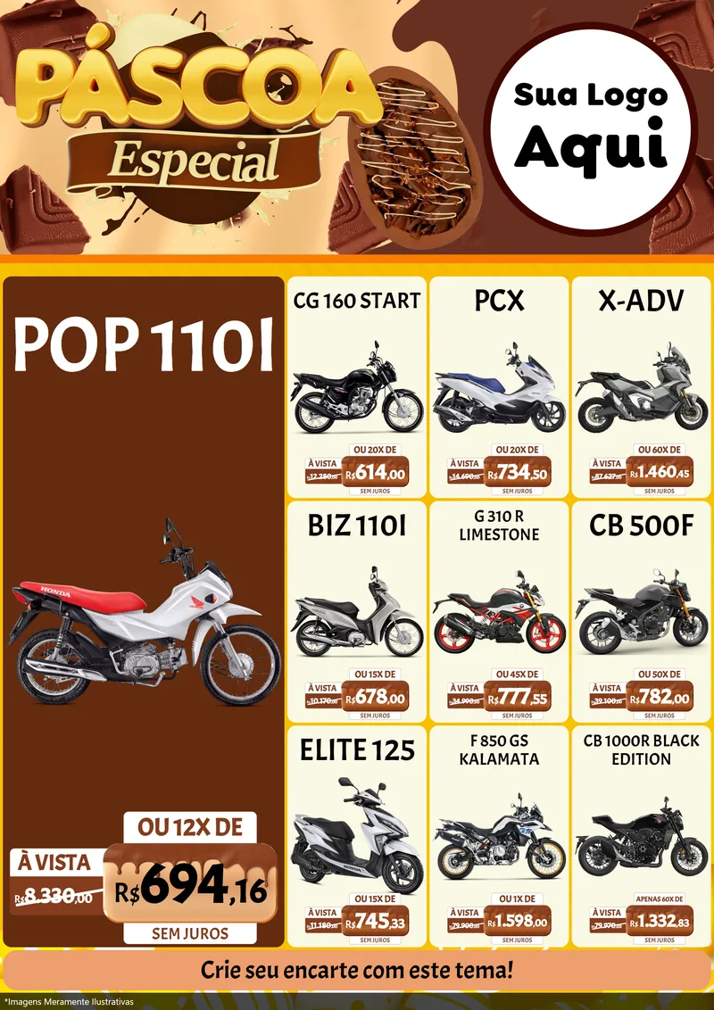 Modelo de Encarte para Encarte A4 Vertical com o tema Páscoa Especial para Concessionaria de Motos