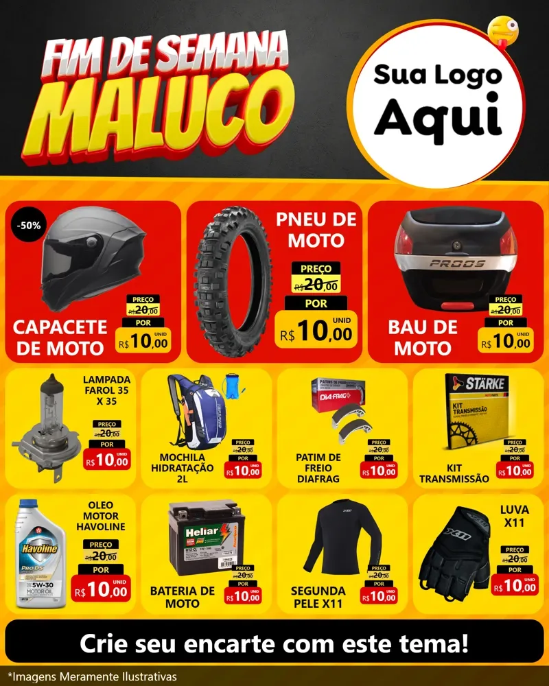 Modelo de Rede Social para Feed Instagram com o tema Final de Semana Maluco para Moto peças