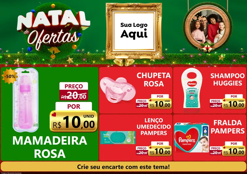 Modelo de Encarte para Encarte A4 Horizontal com o tema Natal de Ofertas para Bebês
