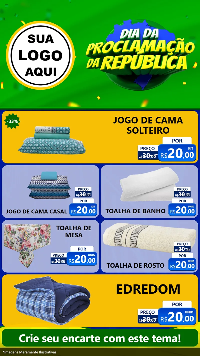 Modelo de TV para TV Vertical com o tema Dia Da Proclamação Da República para Cama, Mesa e Banho