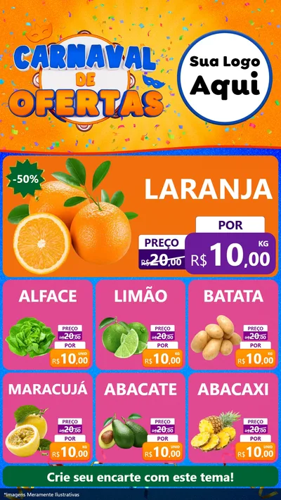 Modelo de Rede Social para Stories com o tema Carnaval de Ofertas para Hortifrúti