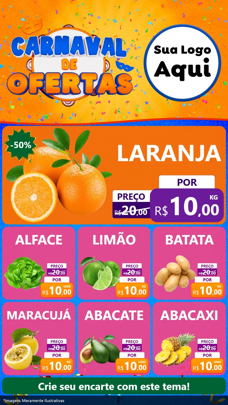 Modelo de Rede Social para Stories com o tema Carnaval de Ofertas para Hortifrúti
