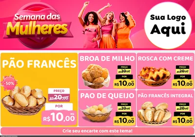 Modelo de Encarte para Encarte A4 Horizontal com o tema Semana das Mulheres para Padaria