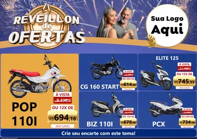 Modelo de Encarte para Encarte A4 Horizontal com o tema Réveillon de Ofertas para Concessionaria de Motos