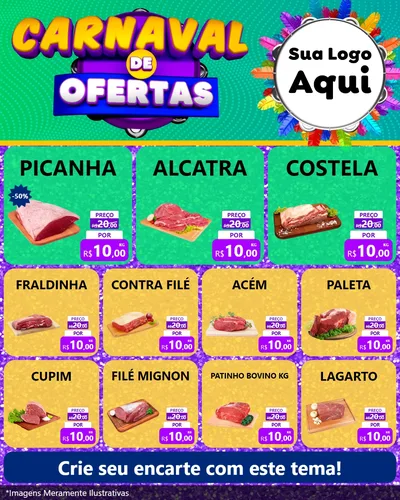 Modelo de Rede Social para Feed Instagram com o tema Carnaval de Ofertas para Açougue