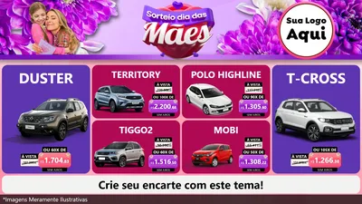 Modelo de TV para TV Horizontal com o tema Sorteio Dia das Mães para Concessionaria de Carros