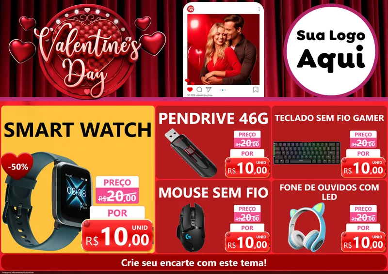 Modelo de Encarte para Encarte A4 Horizontal com o tema Valentine's Day para Informática