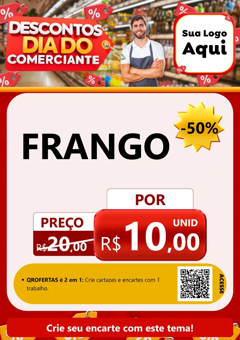 Modelo de Cartaz para Cartaz A4 Vertical com o tema Descontos Dia do Comerciante para Assados