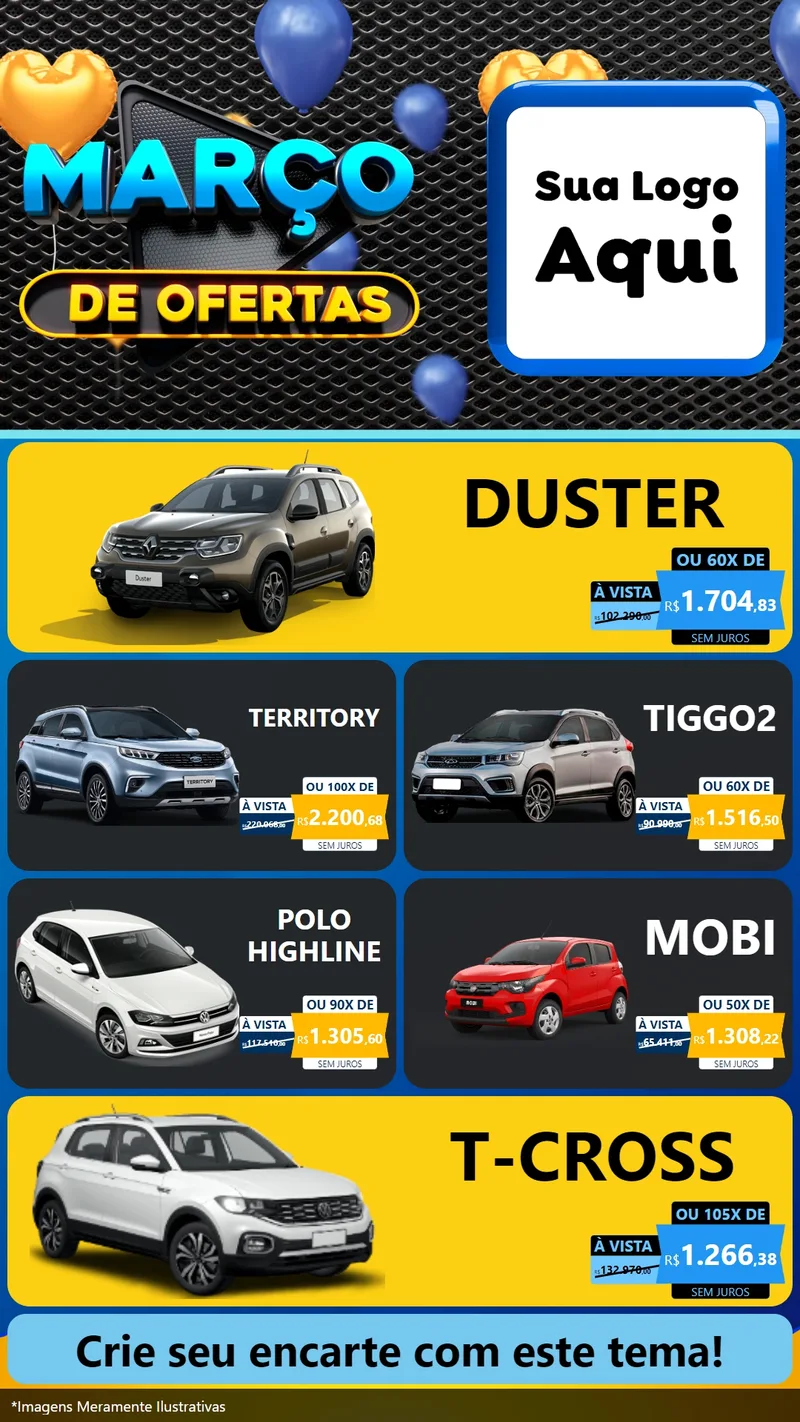 Modelo de TV para TV Vertical com o tema Março de Ofertas para Concessionaria de Carros