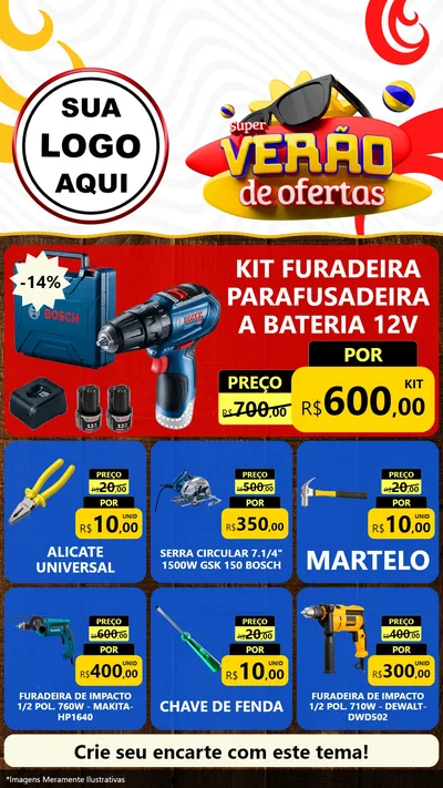 Modelo de Rede Social para Stories com o tema Super Verão de Ofertas para Maquinas e Ferramentas