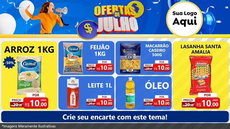Modelo de TV para TV Horizontal com o tema Ofertas de Julho para Supermercado