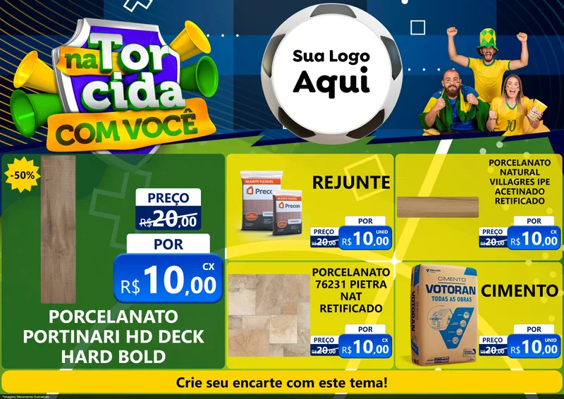Modelo de Encarte para Encarte A4 Horizontal com o tema Na Torcida Com Você - Copa para Pisos e revestimentos