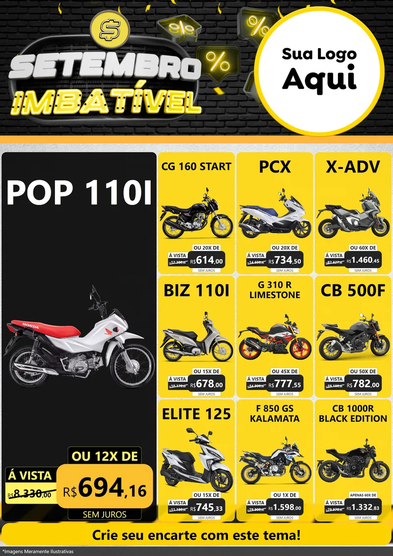 Modelo de Encarte para Encarte A4 Vertical com o tema Setembro Imbatível para Concessionaria de Motos