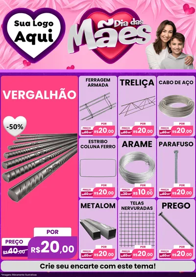 Modelo de Encarte para Encarte A4 Vertical com o tema Dia das Mães para Ferragens