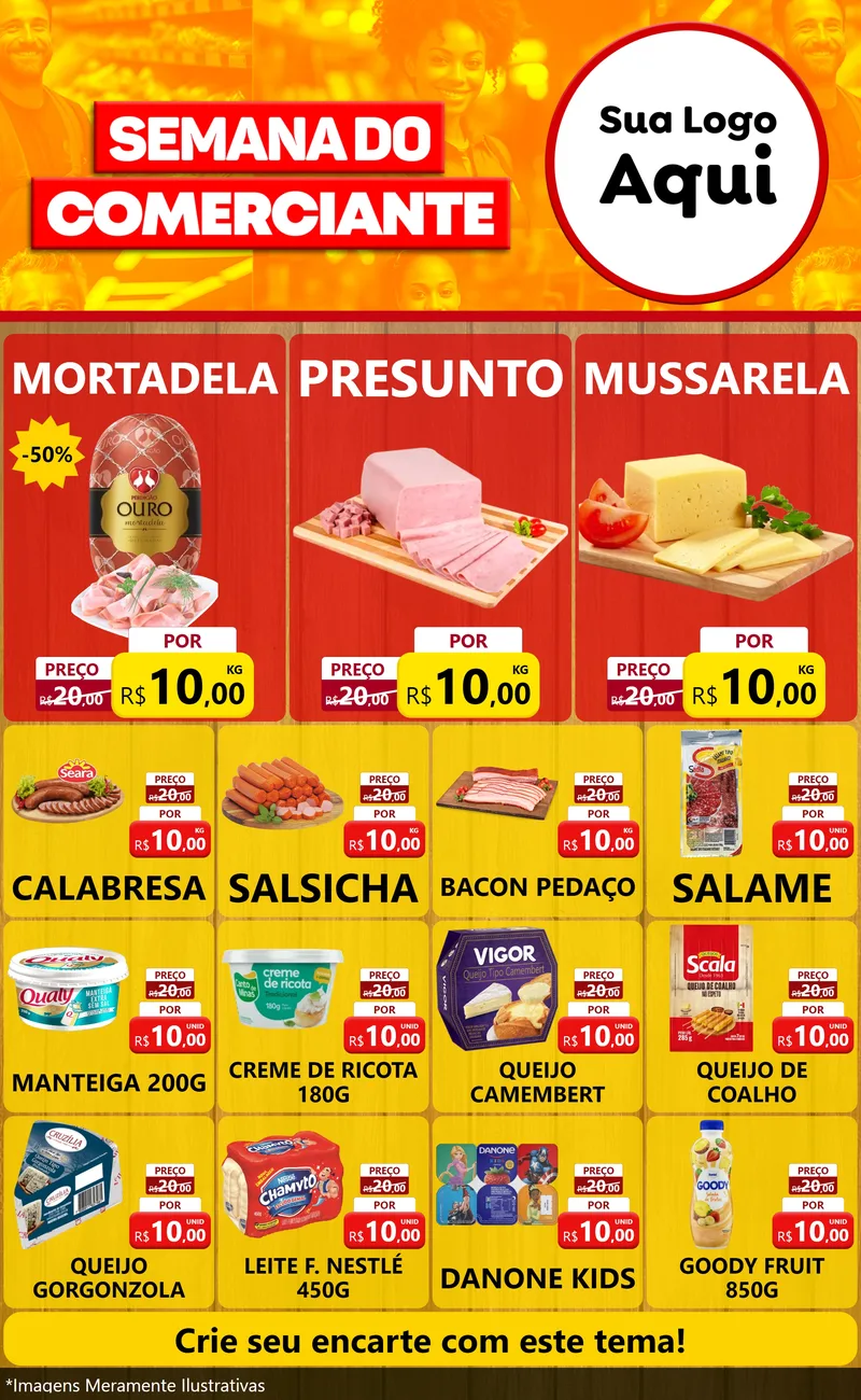 Modelo de Encarte para Encarte Grande com o tema Semana do Comerciante para Frios e Laticínios