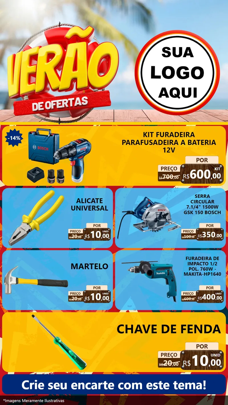 Modelo de TV para TV Vertical com o tema Verão de Ofertas para Maquinas e Ferramentas