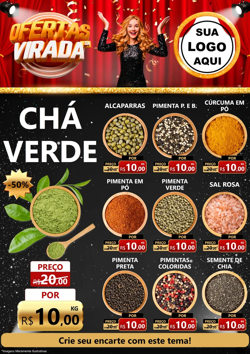 Modelo de Encarte para Encarte A4 Vertical com o tema Ofertas da Virada para Produtos Naturais