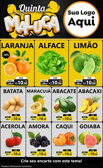 Modelo de Encarte para Encarte Grande com o tema Quinta Maluca para Hortifrúti