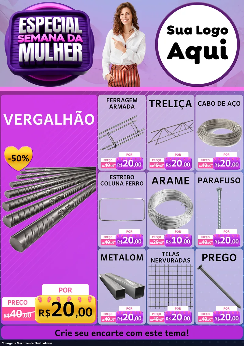 Modelo de Encarte para Encarte A4 Vertical com o tema Especial Semana da Mulher para Ferragens