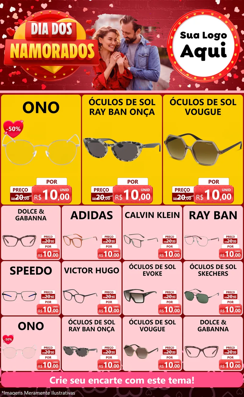 Modelo de Encarte para Encarte Grande com o tema Dia Dos Namorados para Óticas