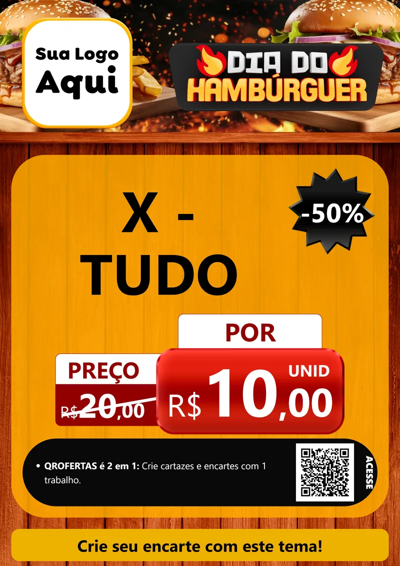 Modelo de Cartaz para Cartaz A4 Vertical com o tema Dia do Hambúrguer para Hamburgueria