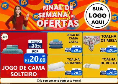 Modelo de Encarte para Encarte A4 Horizontal com o tema Final de Semana de Ofertas para Cama, Mesa e Banho