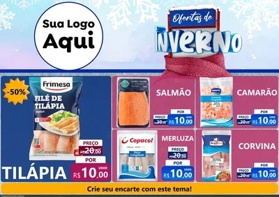 Modelo de Encarte para Encarte A4 Horizontal com o tema Ofertas de Inverno para Peixaria