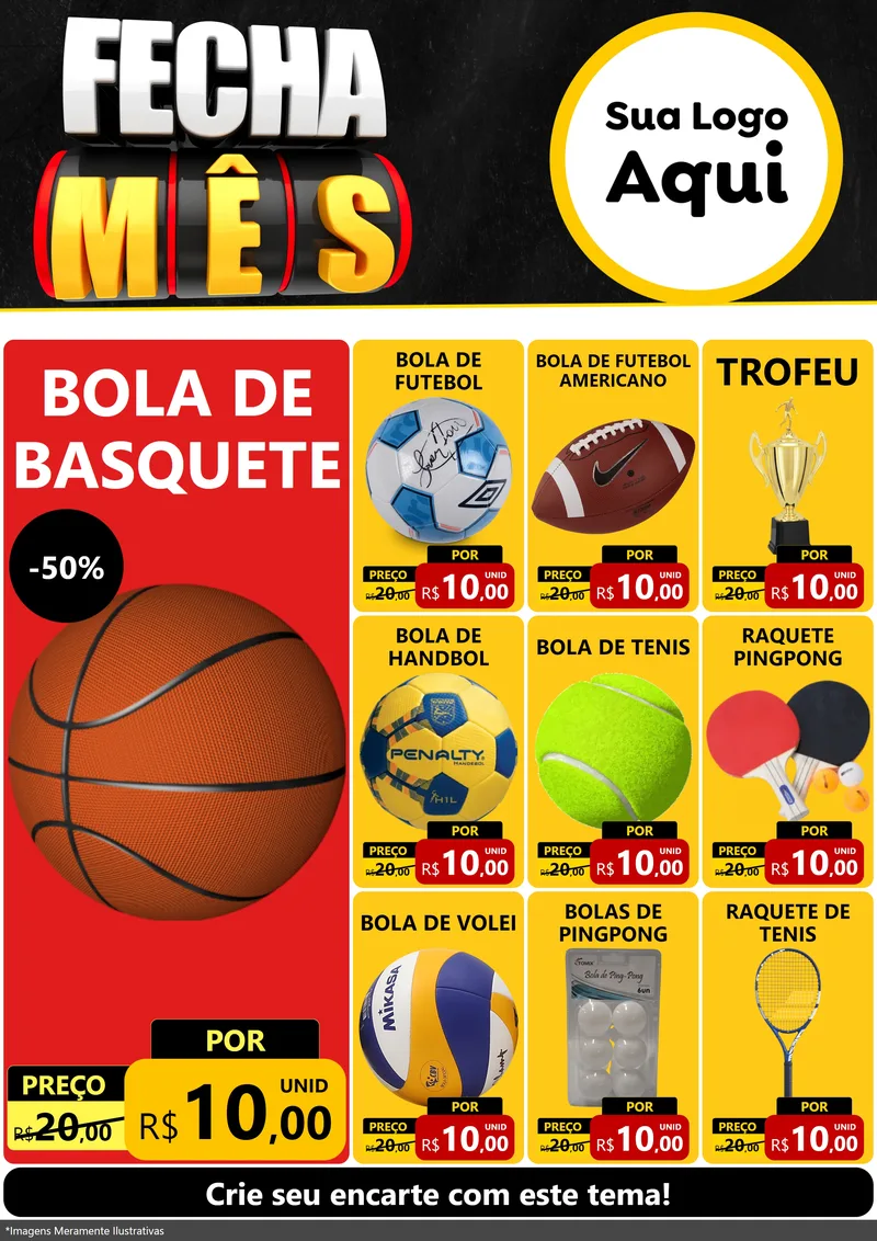 Modelo de Encarte para Encarte A4 Vertical com o tema Fecha Mês para Artigos Esportivos