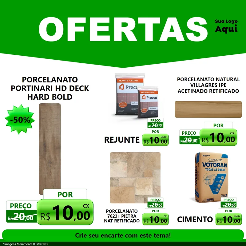 Modelo de Rede Social para Feed Facebook com o tema Ofertas Verde Cartaz para Pisos e revestimentos