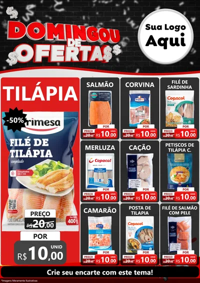 Modelo de Encarte para Encarte A4 Vertical com o tema Domingou de Ofertas para Peixaria