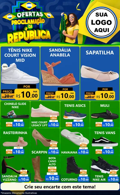Modelo de Encarte para Encarte Grande com o tema Ofertas Proclamação da República para Calçados