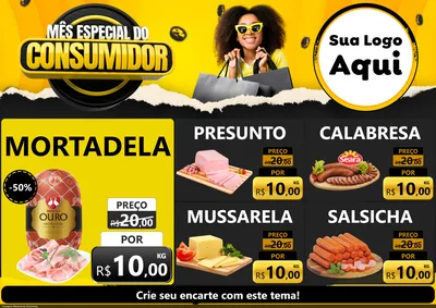 Modelo de Encarte para Encarte A4 Horizontal com o tema Mês Especial do Consumidor para Frios e Laticínios