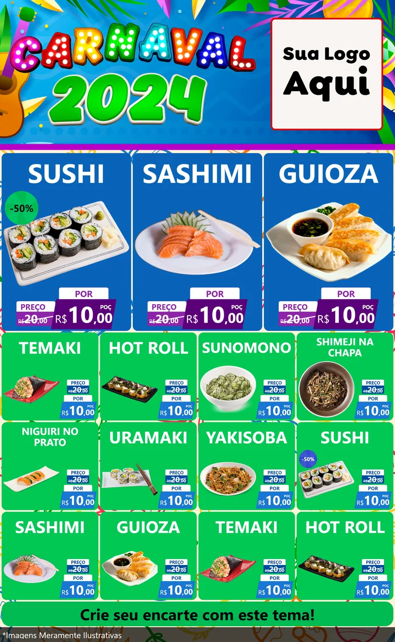 Modelo de Encarte para Encarte Grande com o tema Carnaval 2027 para Comida japonesa