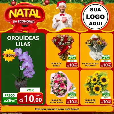 Modelo de Rede Social para Feed Facebook com o tema Natal da Economia para Floricultura e jardim