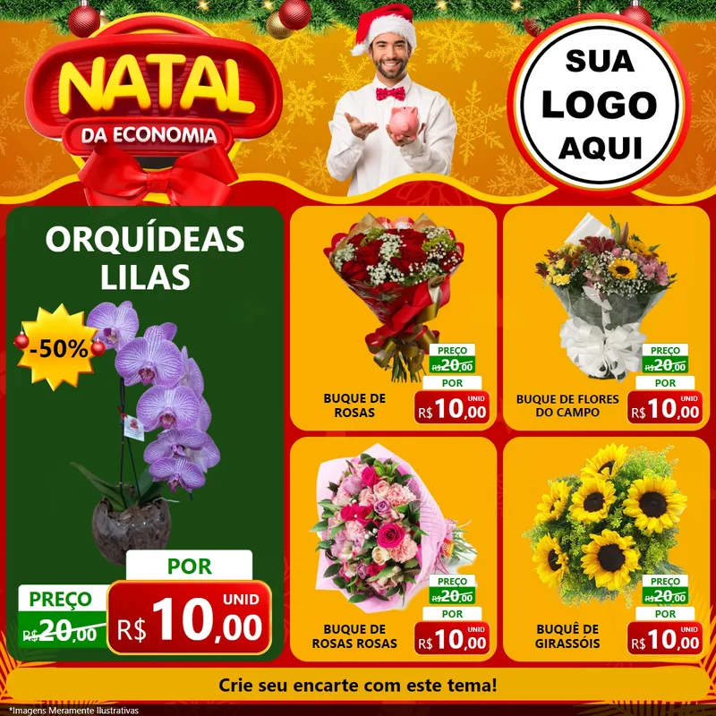 Modelo de Rede Social para Feed Facebook com o tema Natal da Economia para Floricultura e jardim