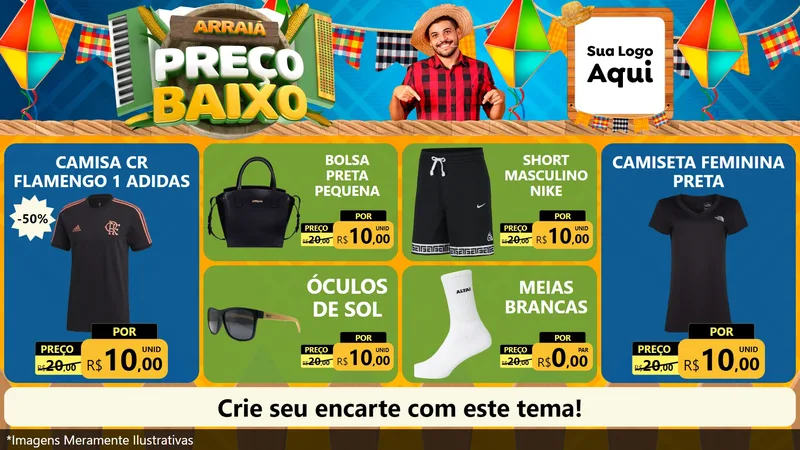 Modelo de TV para TV Horizontal com o tema Arraiá de Preço Baixo - Junina para Roupas e acessórios