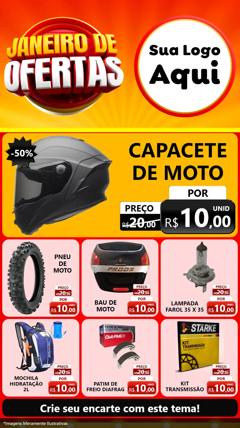Modelo de Rede Social para Stories com o tema Janeiro de Ofertas para Moto peças