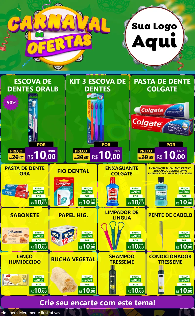 Modelo de Encarte para Encarte Grande com o tema Carnaval de Ofertas para Higiene Pessoal