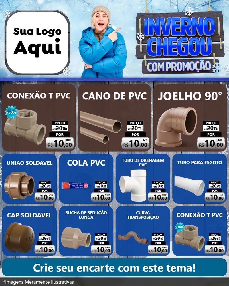 Modelo de Rede Social para Feed Instagram com o tema Inverno Chegou Com Promoção para Tubos e conexões