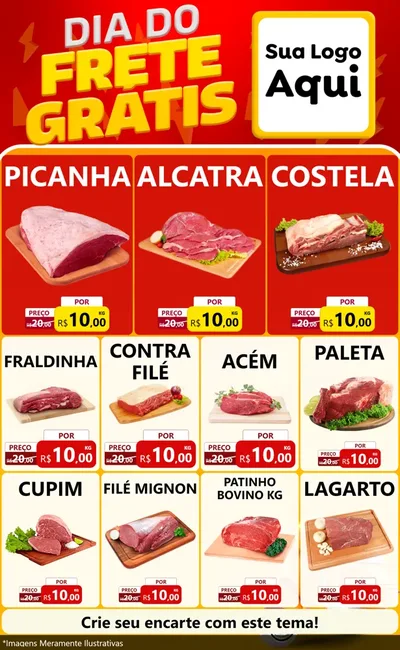 Modelo de Encarte para Encarte Grande com o tema Dia do Frete Grátis para Açougue