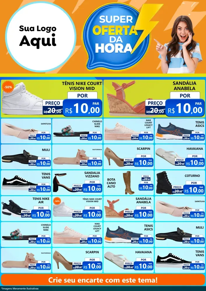 Modelo de Encarte para Encarte A4 Vertical com o tema Super Oferta da Hora para Calçados