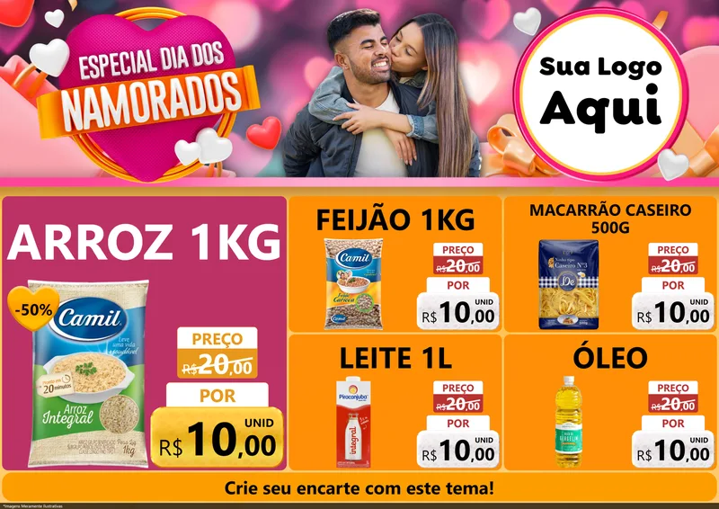 Modelo de Encarte para Encarte A4 Horizontal com o tema Especial Dia dos Namorados para Supermercado