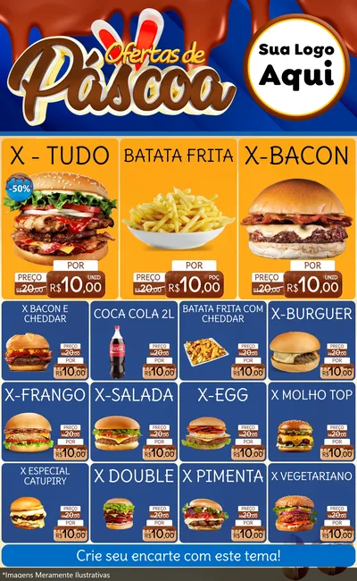 Modelo de Encarte para Encarte Grande com o tema Ofertas de Páscoa para Hamburgueria