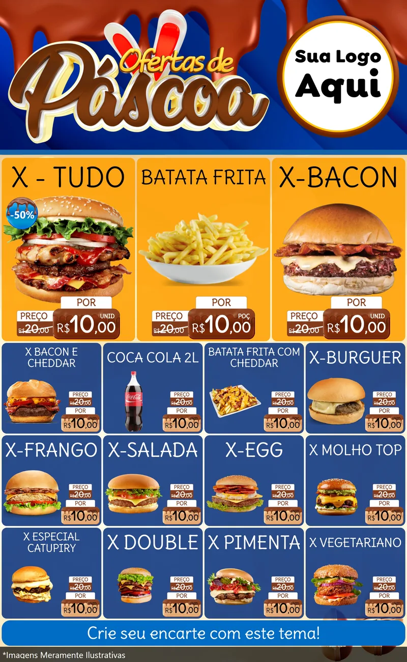 Modelo de Encarte para Encarte Grande com o tema Ofertas de Páscoa para Hamburgueria
