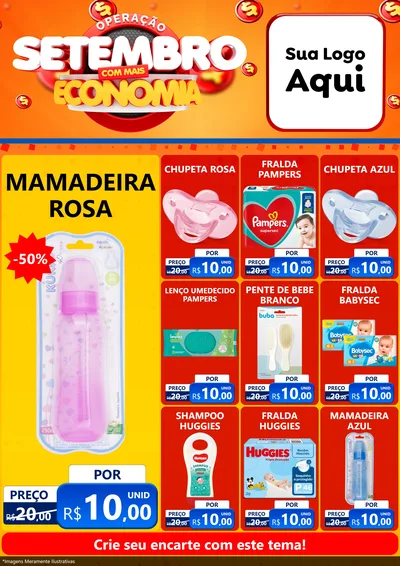 Modelo de Encarte para Encarte A4 Vertical com o tema Operação Setembro Com Muita Economia para Bebês