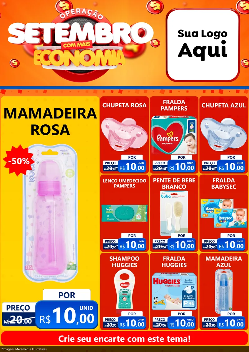 Modelo de Encarte para Encarte A4 Vertical com o tema Operação Setembro Com Muita Economia para Bebês