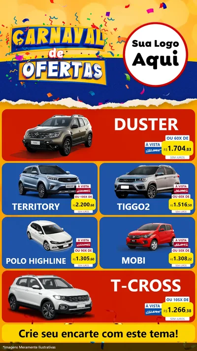 Modelo de TV para TV Vertical com o tema Carnaval de Ofertas para Concessionaria de Carros