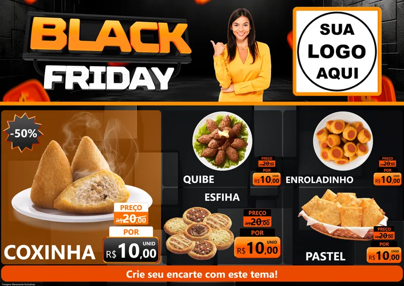 Modelo de Encarte para Encarte A4 Horizontal com o tema Black Friday para Salgadaria