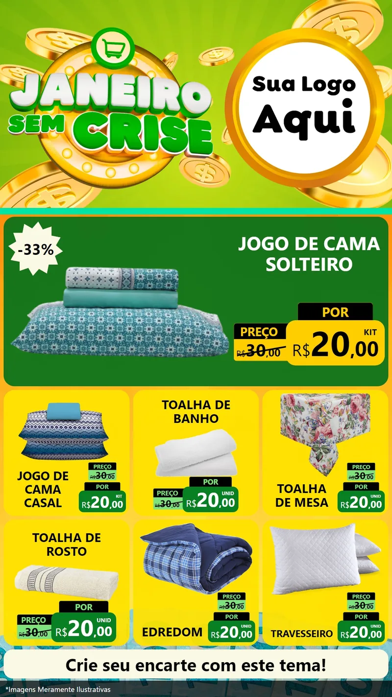 Modelo de Rede Social para Stories com o tema Janeiro Sem Crise para Cama, Mesa e Banho