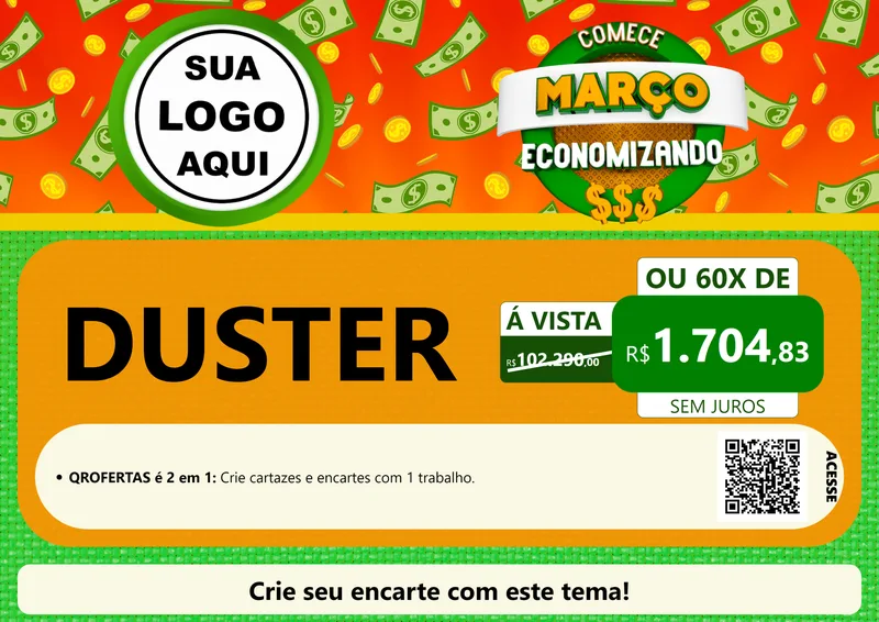 Modelo de Cartaz para Cartaz A4 Horizontal com o tema Comece Março Economizando para Concessionaria de Carros